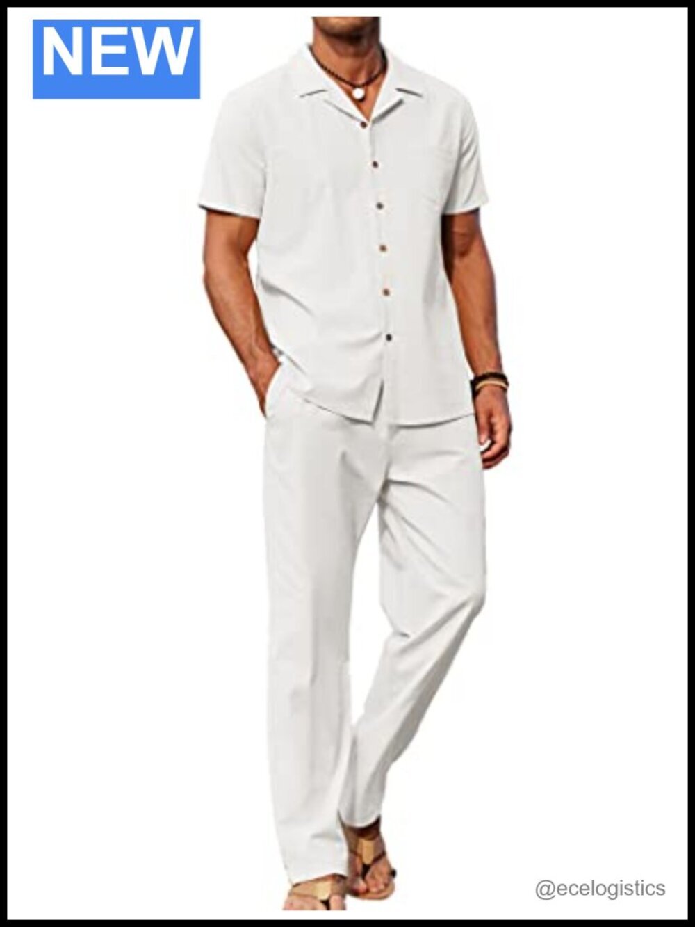 Men's 2-Piece Linen Outfit Beach Summer Set with Button Down Shirt and Loose
